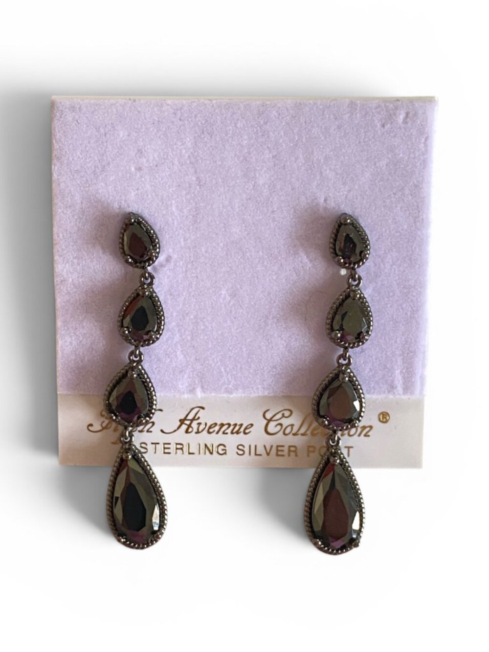 Fifth Avenue Black Cubic Zirconia Teardrop Drop Dangle Earrings Sterling Posts